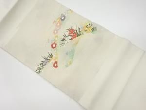 リサイクル　芝に菖蒲・菊・紅葉模様織出し名古屋帯